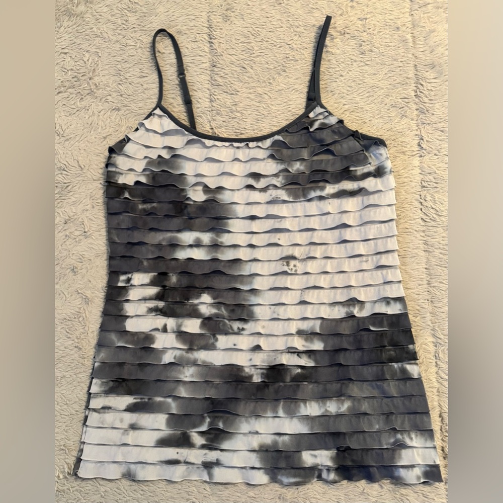 Energie Gray and White Ruffled Camisole Top